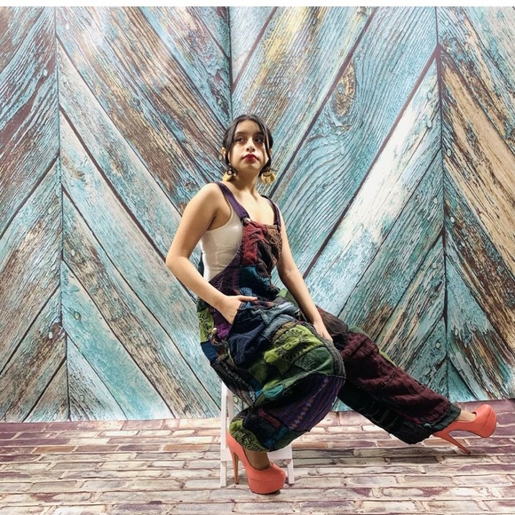 Handmade Baggy Hippy Patchwork Overall Jumpsuit - Picture 5 of 6